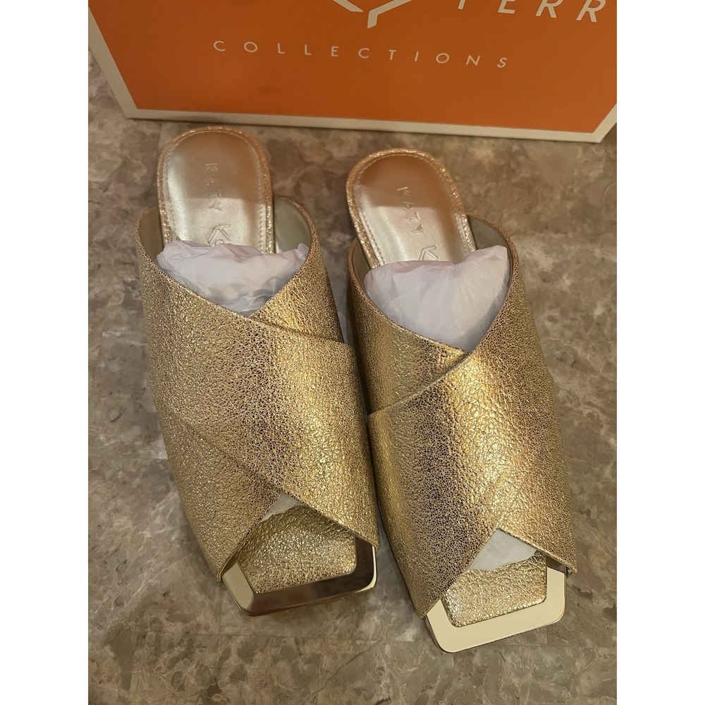 Checked Slide Sandal Shoe Size 8 NEW Metallic Champagne Gold Women Katy Perry… - Picture 6 of 7